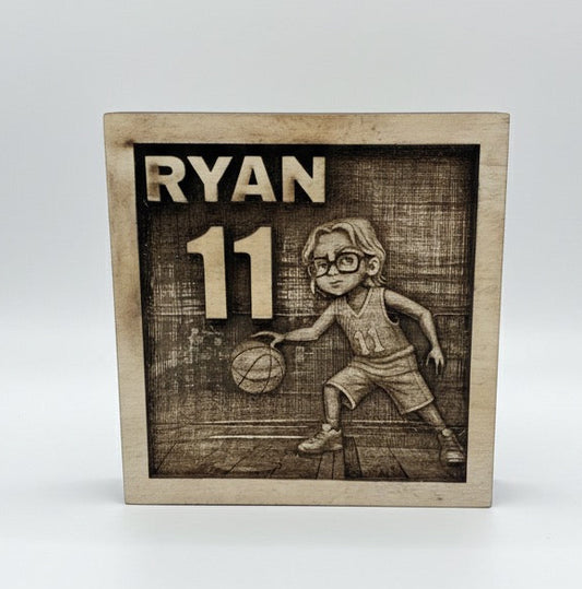 Kid’s Cartoon 5”x5” Wood Sculpt Laser Etch Portrait